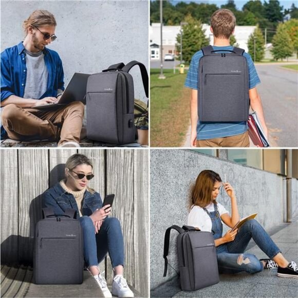 Laptop Backpack 15.6 Inch, Business Slim Durable Travel Backpacks with USB Port - Picture 6 of 7